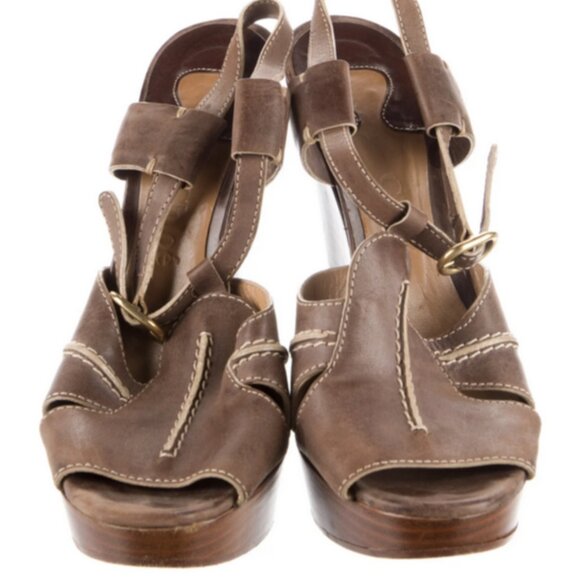 🪵✨ Chloe Slingback Leather Platform Heels | Saturnia Caif | Size 8.5 - Picture 2 of 7